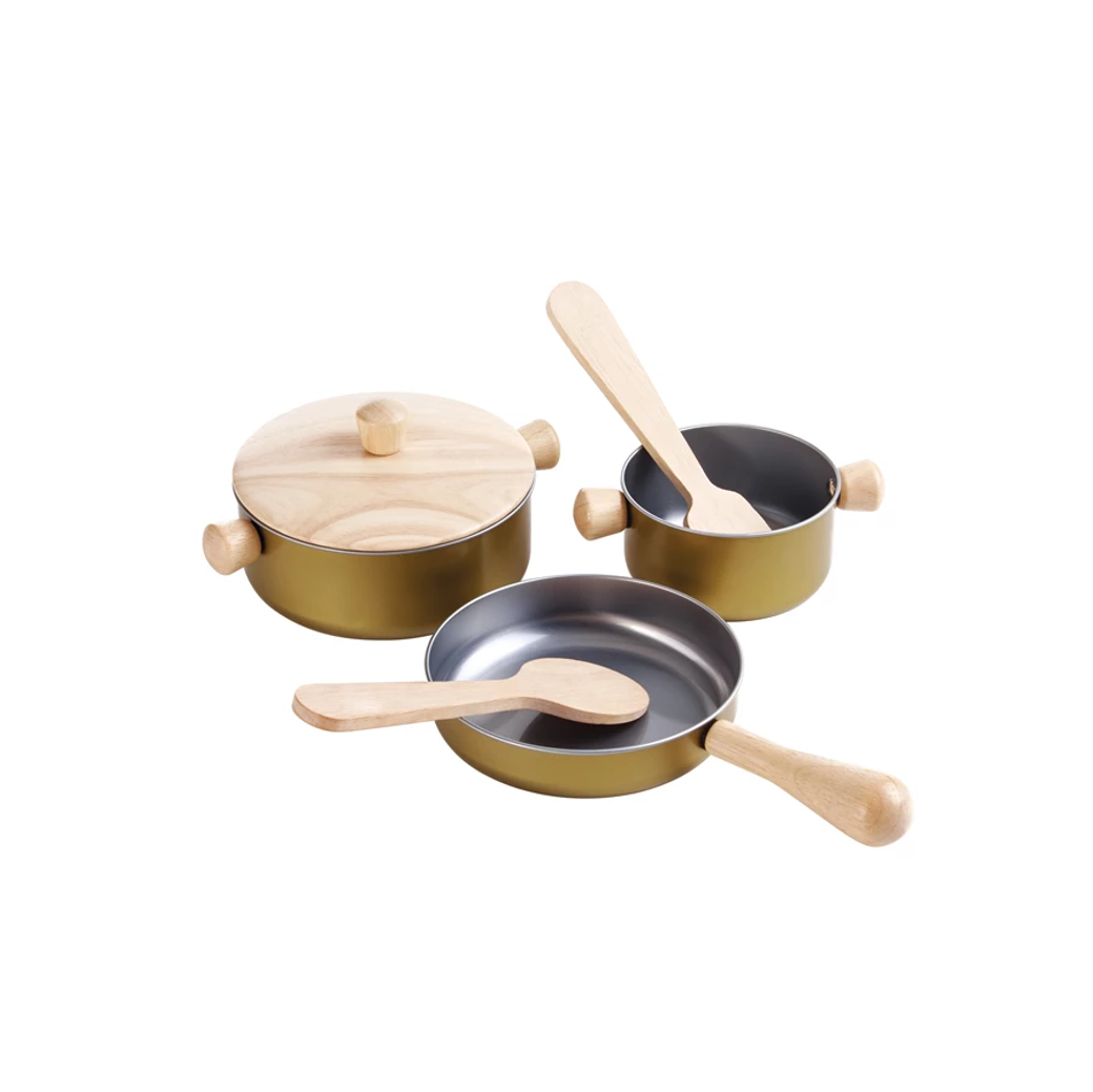 PlanToys Pfannenset Gold/Holz